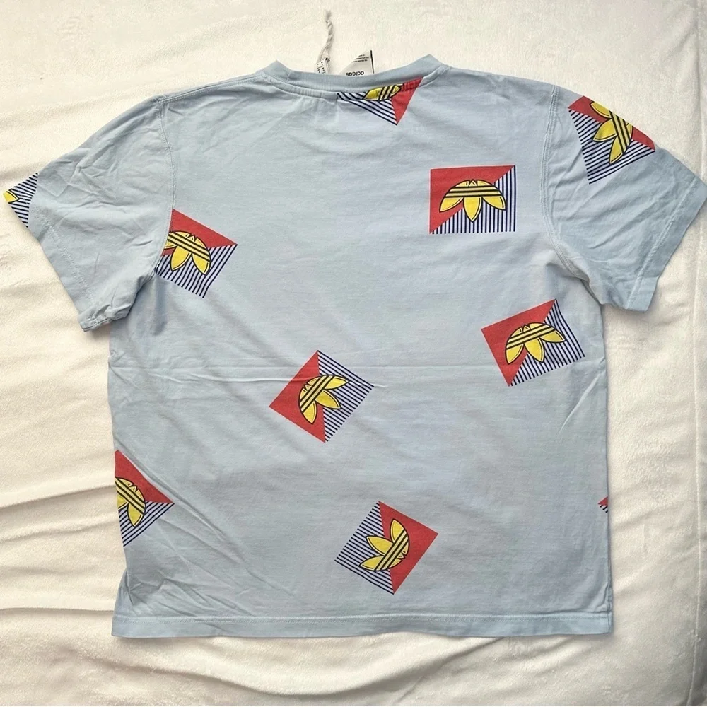 Adidas Logo All Over Print AOP Graphic Blue T-Shirt Adult M Men 3Stripes Classic